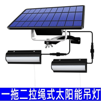 新款一拖二太阳能灯拉线吊灯复古分体LED灯泡花园仿古景观庭院灯
